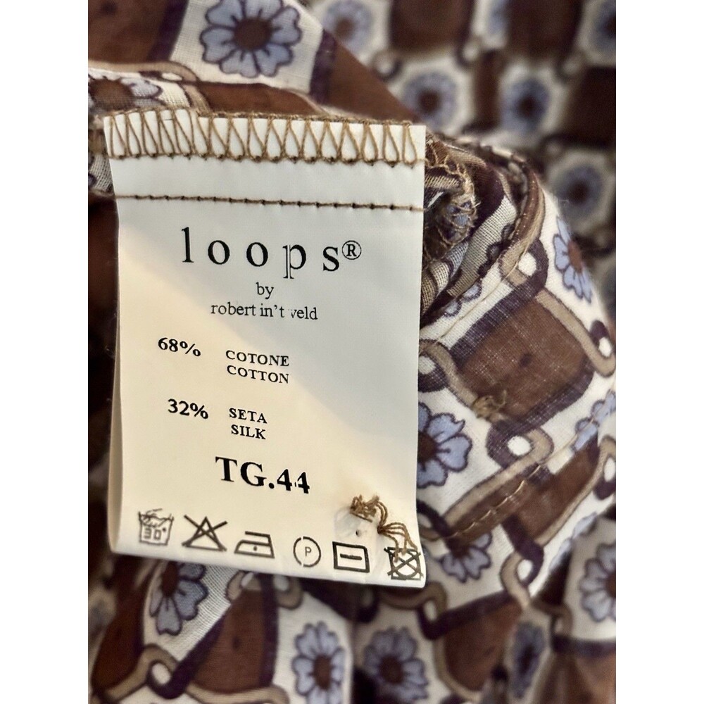 Silk Blend Retro Geo Print Blouse Designer Robert In’t Veld Italy Brown Sz M/L - Picture 5 of 10
